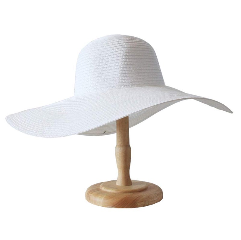 TOPWEL Women's Large Wide Brim Floppy Sun Hat Beautiful Solid Color Beach Sun Visor Shade Straw Hat Cap Summer Beach Hat White - Image 1